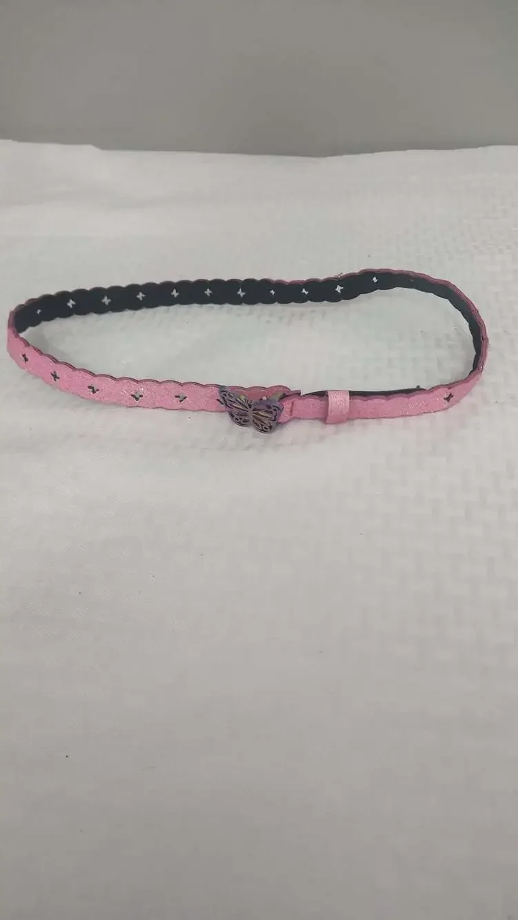 Girls Pink Glitter Scalloped‎ Butterfly Buckle Belt